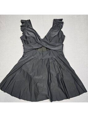 Black Ruffled Swim Dress Cutout Size 2XL